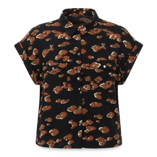 Front view of New Look women’s black geometric polyester basic button-up, size UK 10, collared