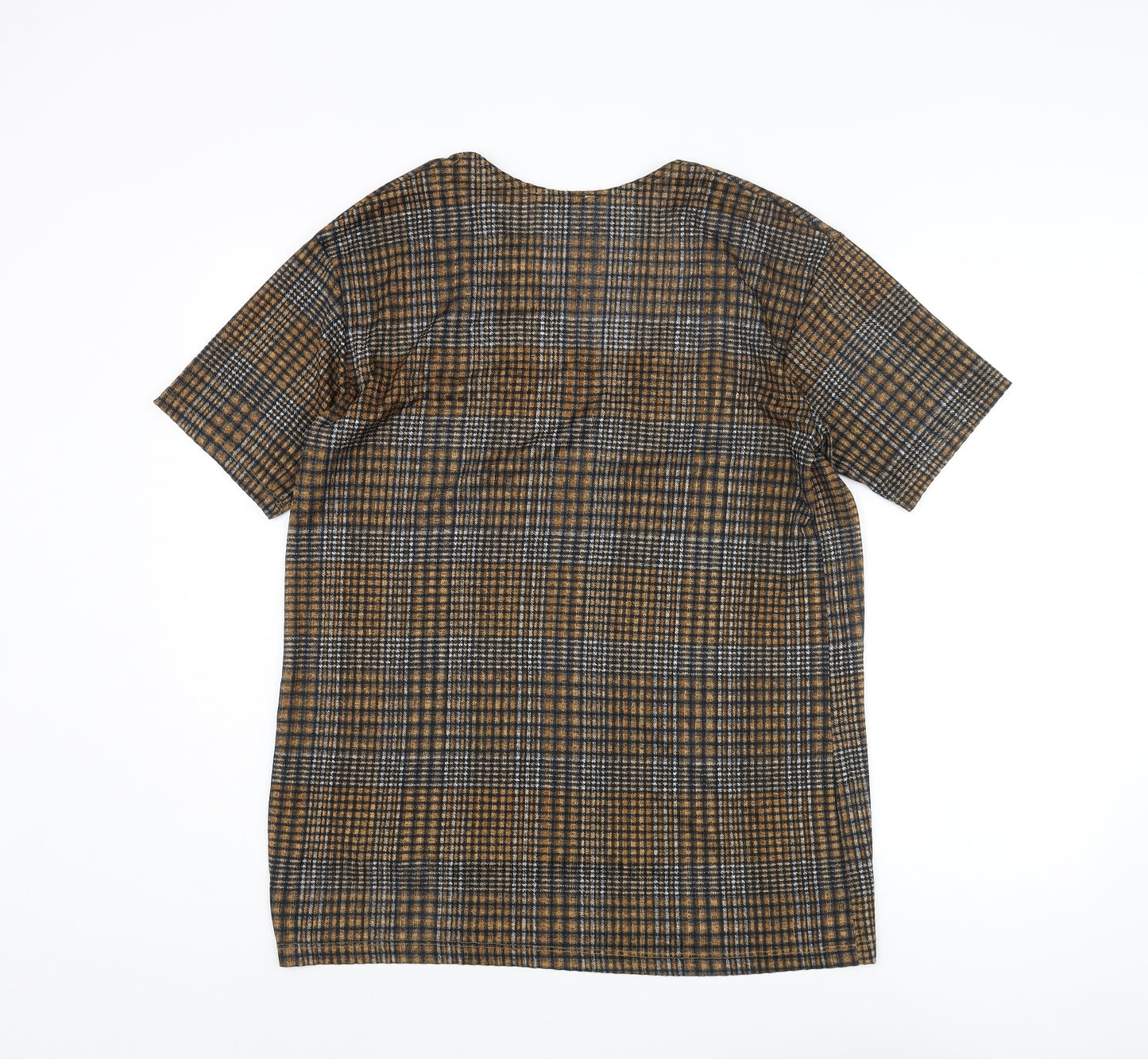 Zara Womens Brown Check Polyester Basic Blouse Size M V-Neck