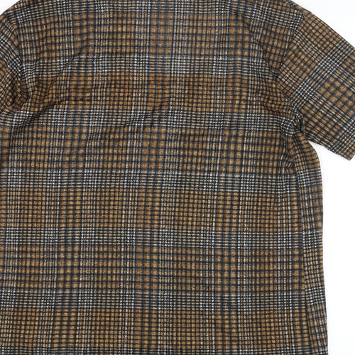 Zara Womens Brown Check Polyester Basic Blouse Size M V-Neck