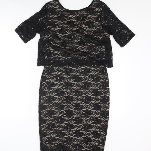 Dorothy Perkins Womens Black Polyester Pencil Dress Size 10 Round Neck Zip - Sequin