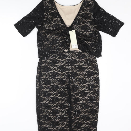 Dorothy Perkins Womens Black Polyester Pencil Dress Size 10 Round Neck Zip - Sequin