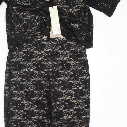 Dorothy Perkins Womens Black Polyester Pencil Dress Size 10 Round Neck Zip - Sequin