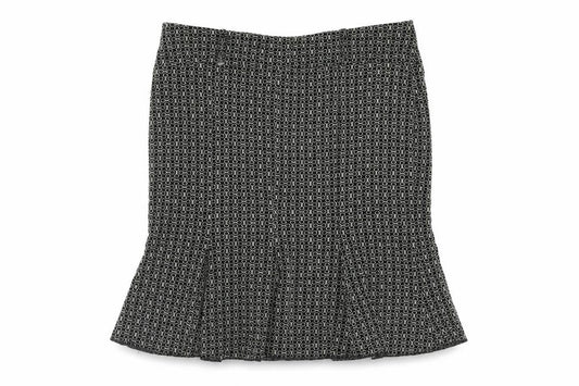 Front view of River Island women’s multicoloured geometric polyester trumpet skirt, size UK 30, in