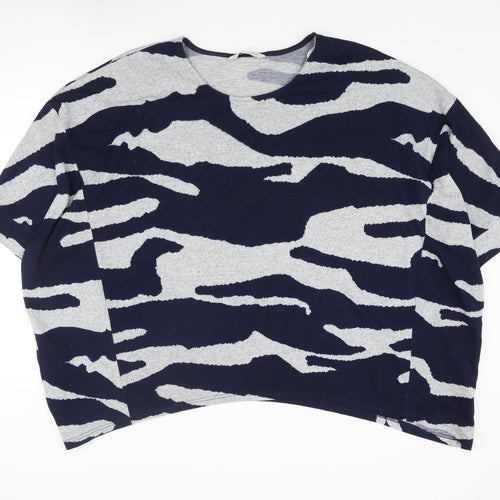 Apricot Womens Blue Round Neck Camouflage Polyester Pullover Jumper Size 14