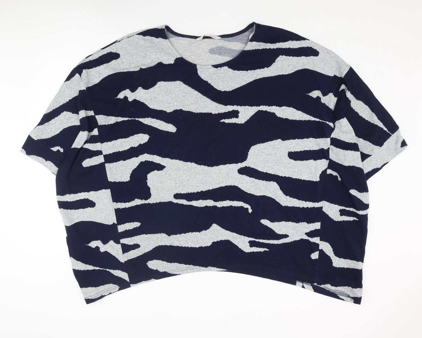 Apricot Womens Blue Round Neck Camouflage Polyester Pullover Jumper Size 14