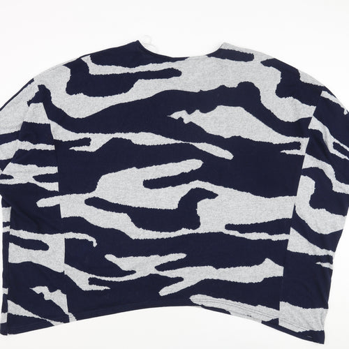 Apricot Womens Blue Round Neck Camouflage Polyester Pullover Jumper Size 14