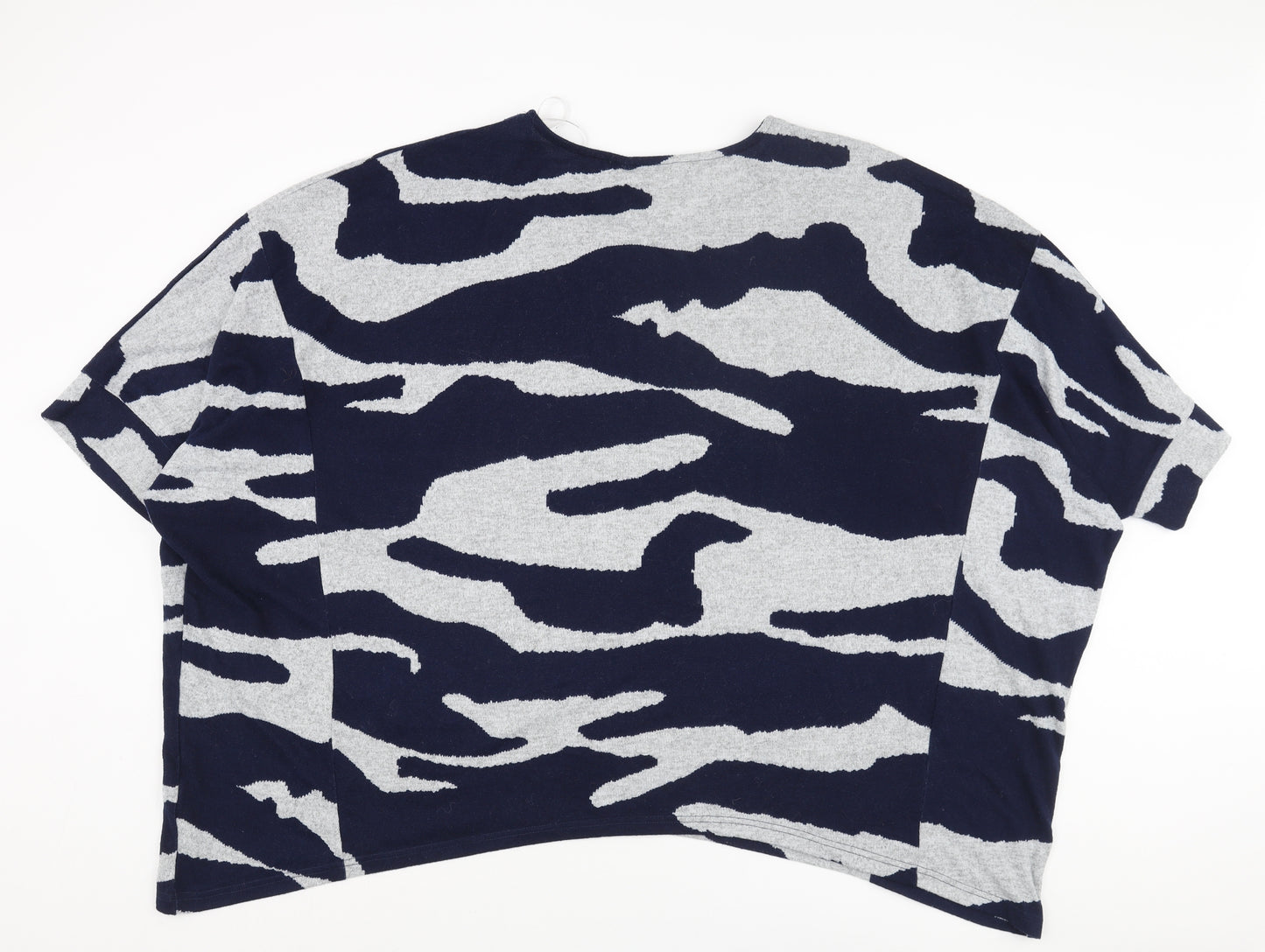 Apricot Womens Blue Round Neck Camouflage Polyester Pullover Jumper Size 14