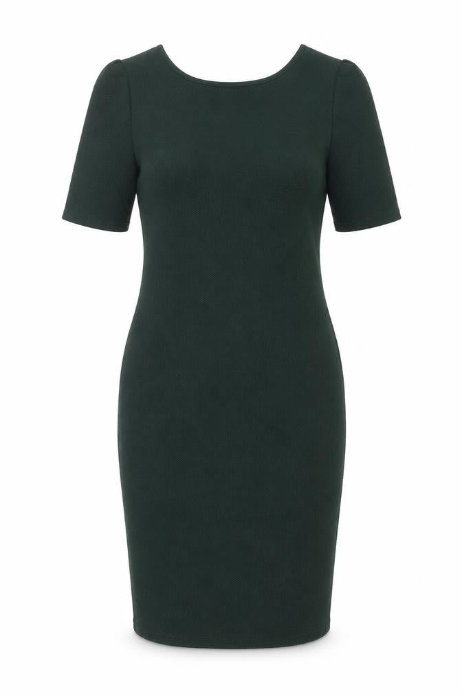 Front view of Dorothy Perkins women’s green polyester bodycon, size UK 12, scoop neck pullover