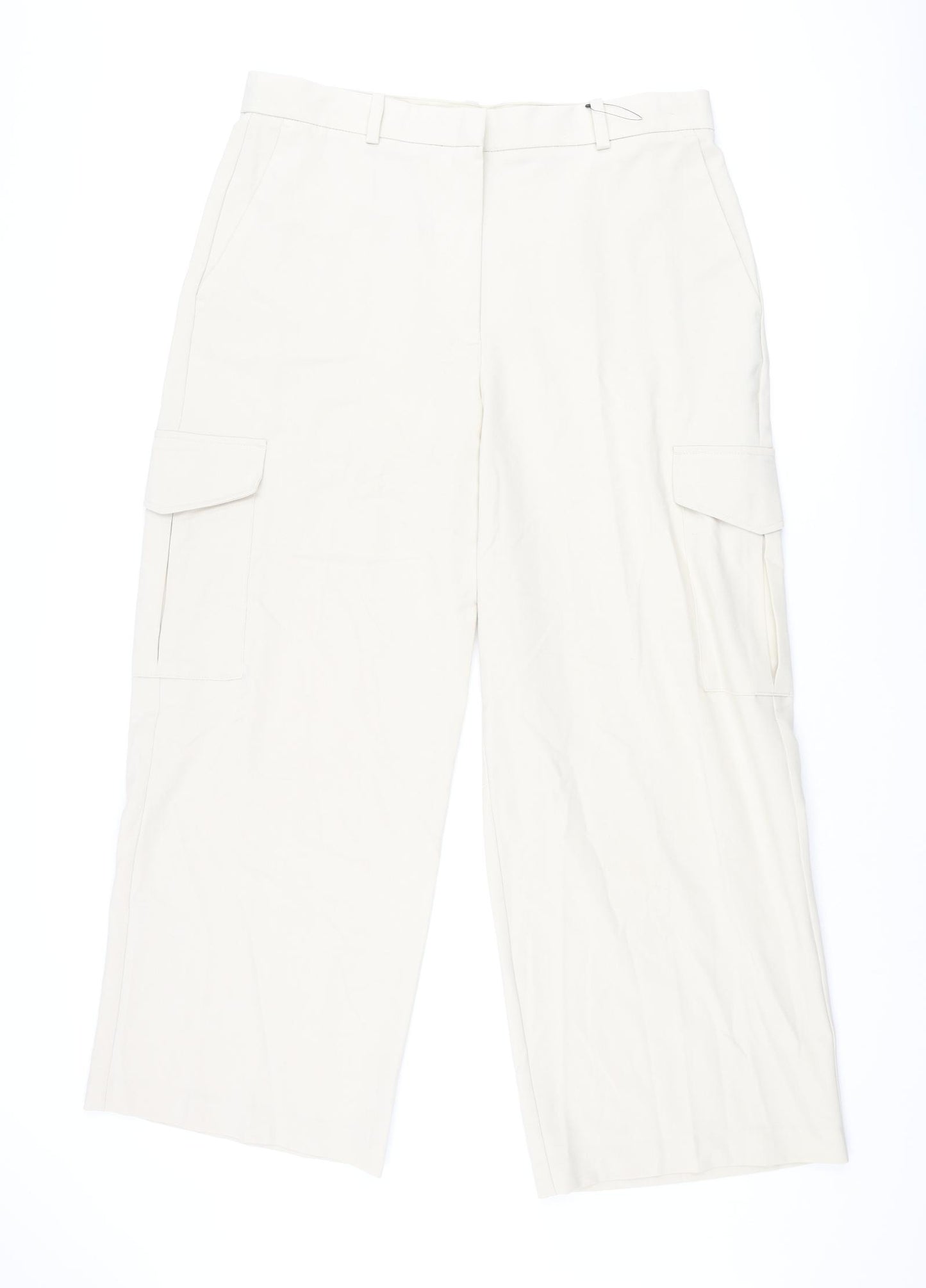 Marks and Spencer Womens Beige Polyester Cargo Trousers Size 18 L30 in Regular Zip