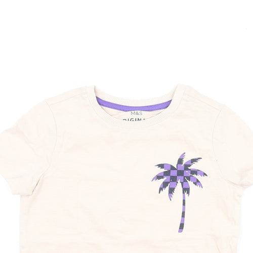 Marks and Spencer Boys Pink Cotton Basic T-Shirt Size 2-3 Years Round Neck Pullover - Palm Tree Print