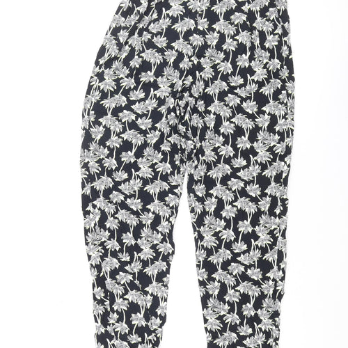 Marks and Spencer Womens Blue Geometric Viscose Trousers Size 8 L30 in Regular