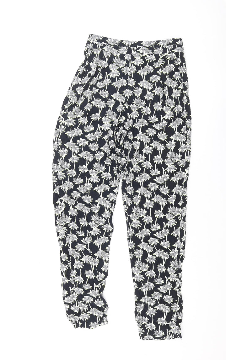 Marks and Spencer Womens Blue Geometric Viscose Trousers Size 8 L30 in Regular