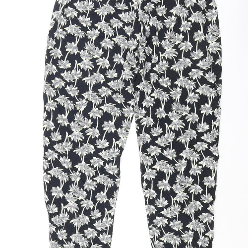 Marks and Spencer Womens Blue Geometric Viscose Trousers Size 8 L30 in Regular