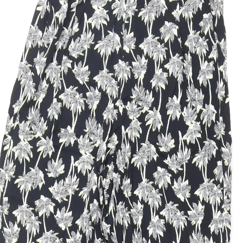 Marks and Spencer Womens Blue Geometric Viscose Trousers Size 8 L30 in Regular