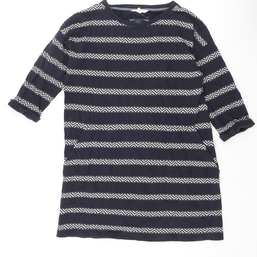 White Stuff Womens Blue Round Neck Striped Cotton Pullover Jumper Size 10