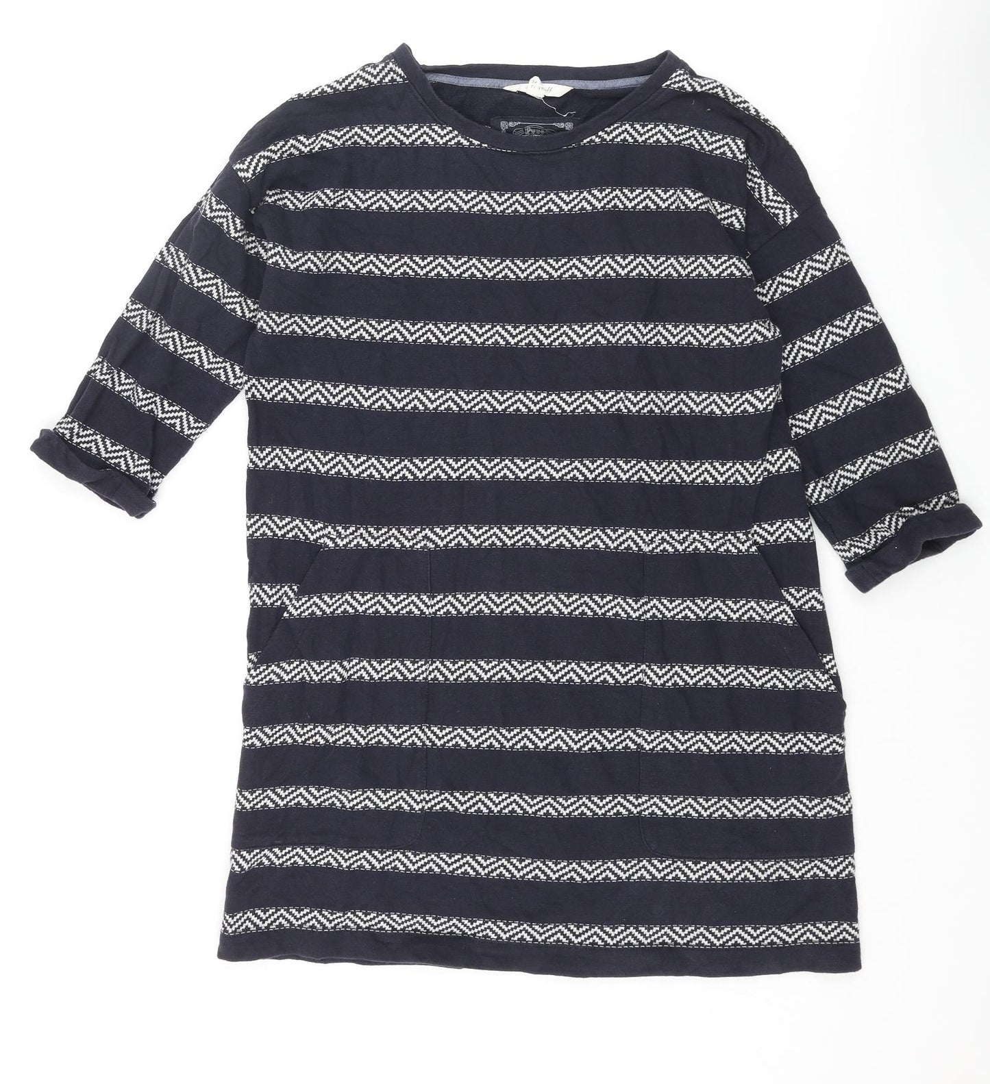 White Stuff Womens Blue Round Neck Striped Cotton Pullover Jumper Size 10