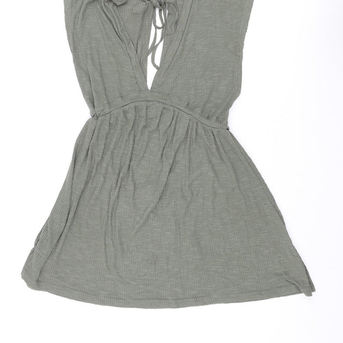 Pull&Bear Womens Green Polyester A-Line Size S V-Neck Tie