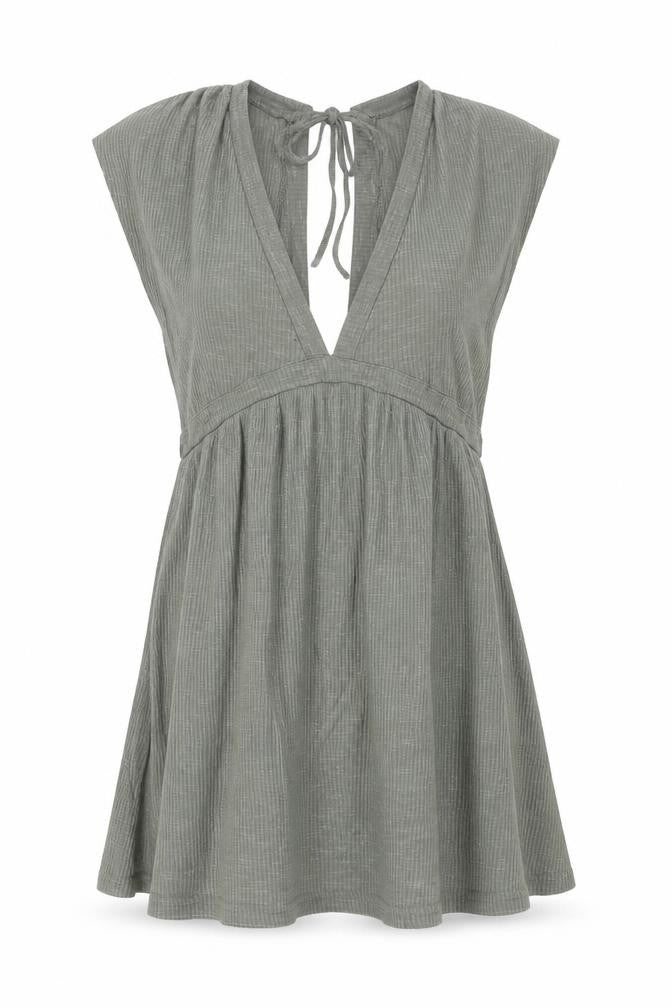 Pull&Bear Womens Green Polyester A-Line Size S V-Neck Tie