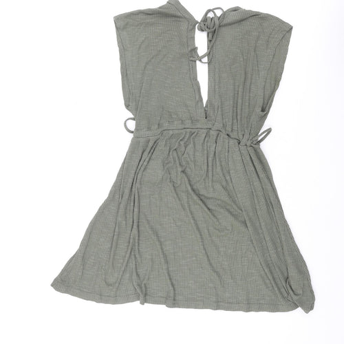 Pull&Bear Womens Green Polyester A-Line Size S V-Neck Tie