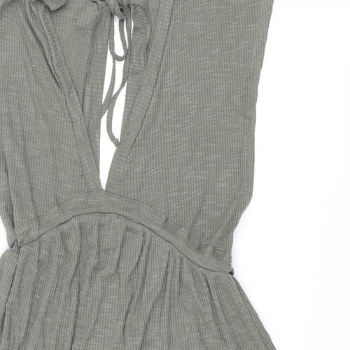 Pull&Bear Womens Green Polyester A-Line Size S V-Neck Tie