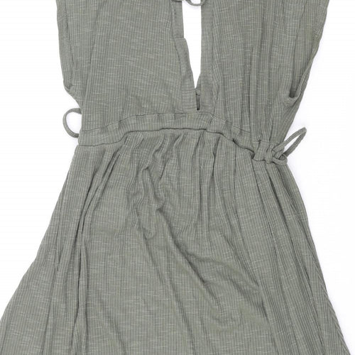 Pull&Bear Womens Green Polyester A-Line Size S V-Neck Tie