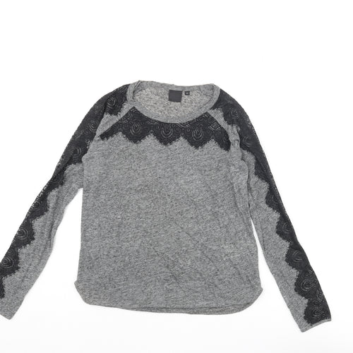 InWear Womens Grey Polyester Basic Blouse Size XS Round Neck - Lace Trim