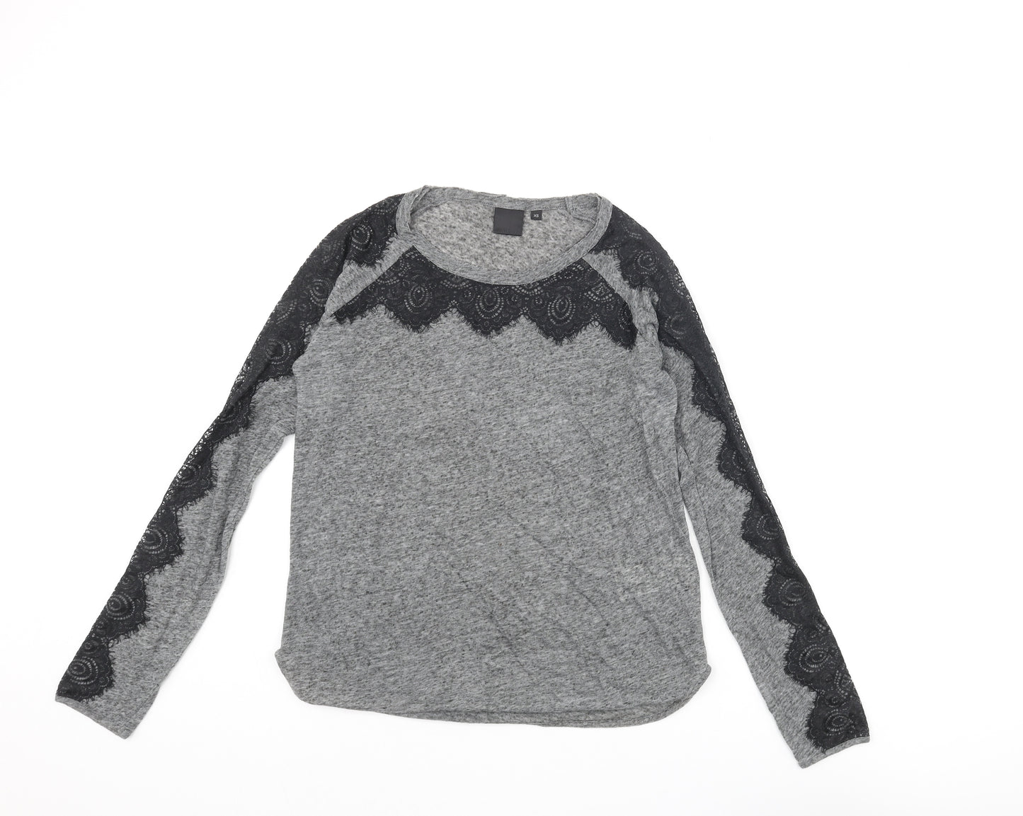 InWear Womens Grey Polyester Basic Blouse Size XS Round Neck - Lace Trim