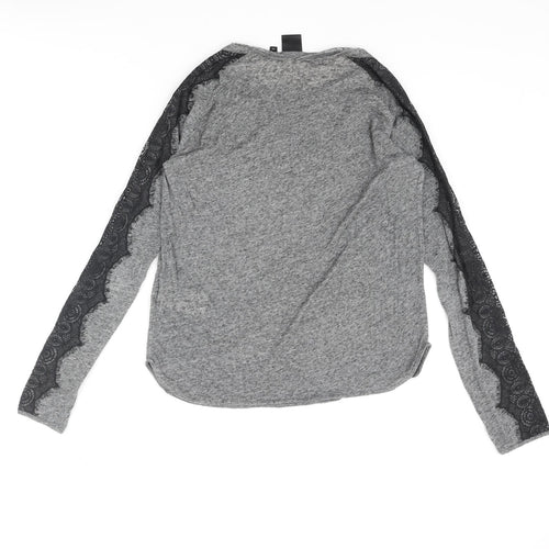 InWear Womens Grey Polyester Basic Blouse Size XS Round Neck - Lace Trim