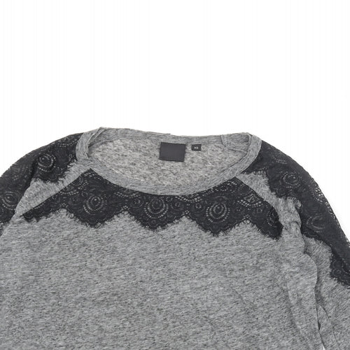 InWear Womens Grey Polyester Basic Blouse Size XS Round Neck - Lace Trim