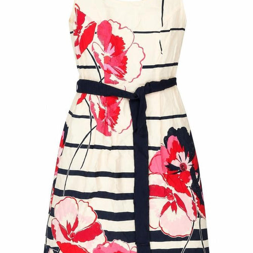 Kaliko Womens Multicoloured Floral Polyester A-Line Size S Scoop Neck Zip - Belted Striped