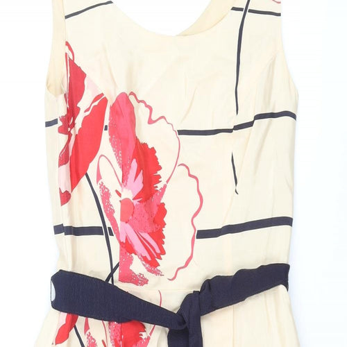Kaliko Womens Multicoloured Floral Polyester A-Line Size S Scoop Neck Zip - Belted Striped