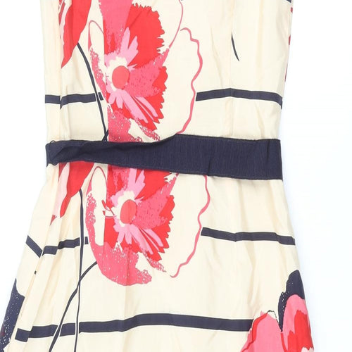 Kaliko Womens Multicoloured Floral Polyester A-Line Size S Scoop Neck Zip - Belted Striped