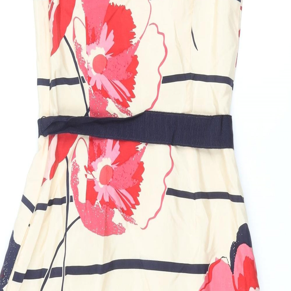 Kaliko Womens Multicoloured Floral Polyester A-Line Size S Scoop Neck Zip - Belted Striped