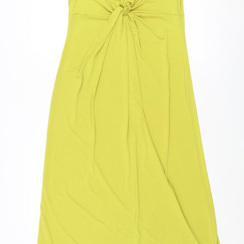 New Look Womens Green Polyester Maxi Size 14 V-Neck Pullover - Knot Detail