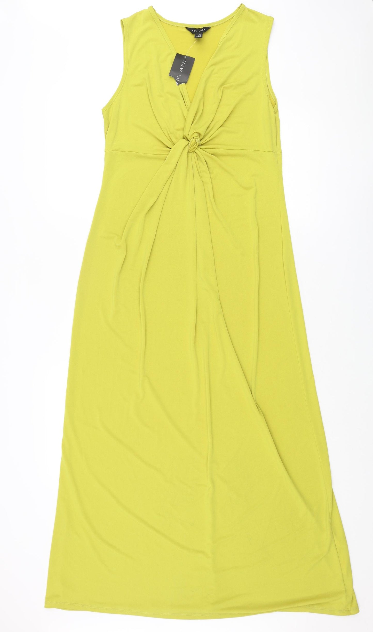 New Look Womens Green Polyester Maxi Size 14 V-Neck Pullover - Knot Detail