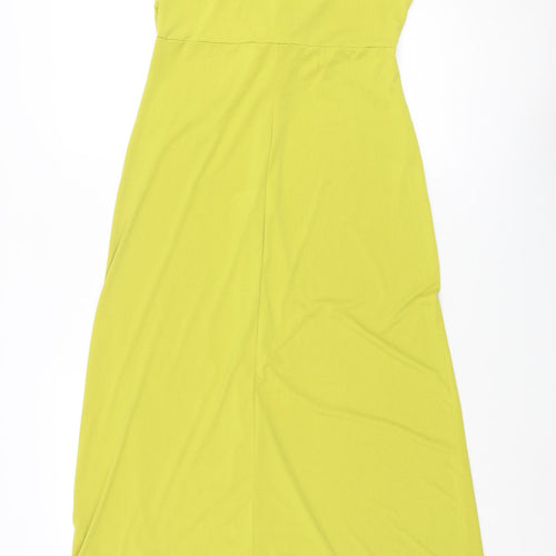 New Look Womens Green Polyester Maxi Size 14 V-Neck Pullover - Knot Detail