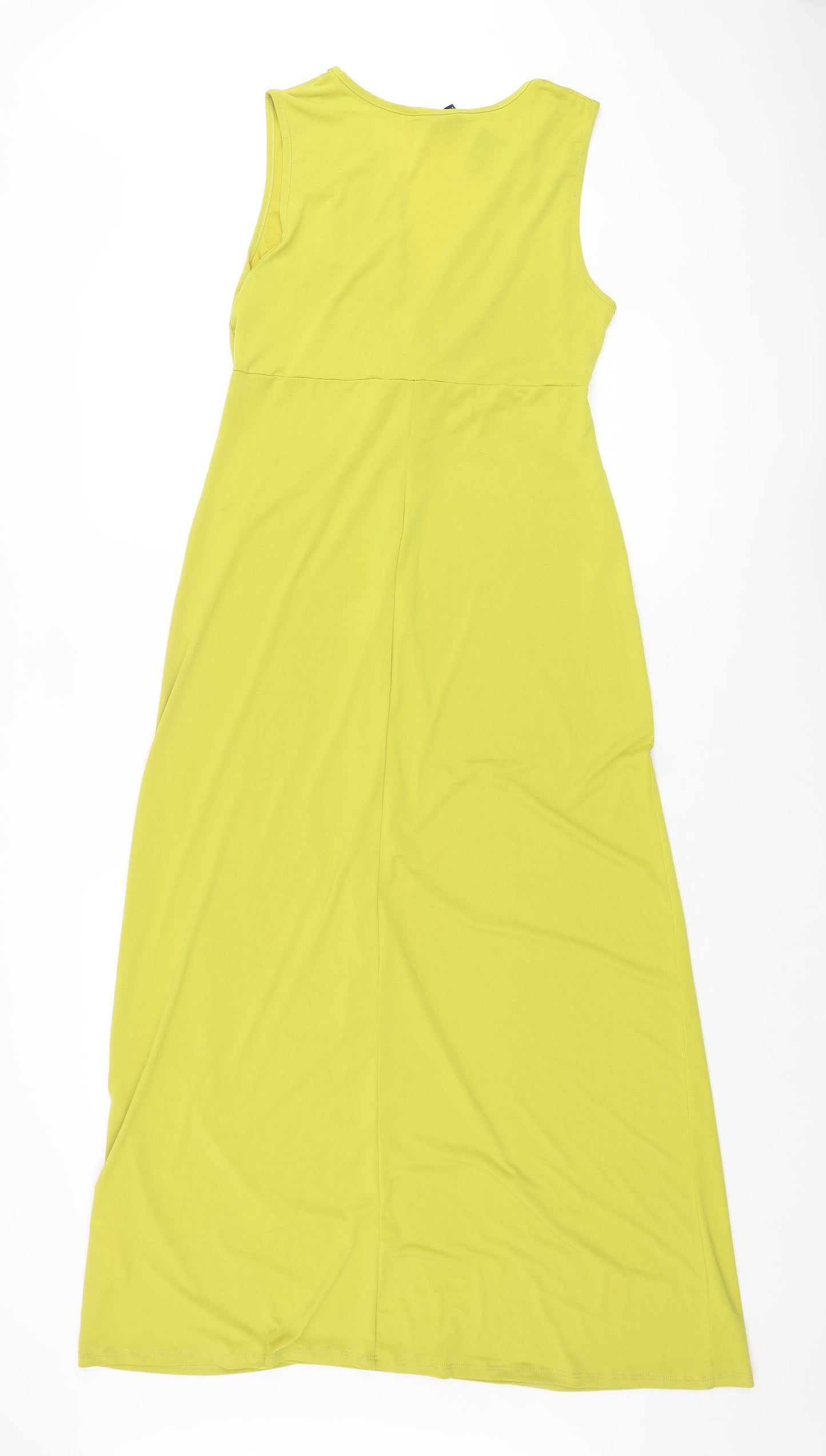 New Look Womens Green Polyester Maxi Size 14 V-Neck Pullover - Knot Detail