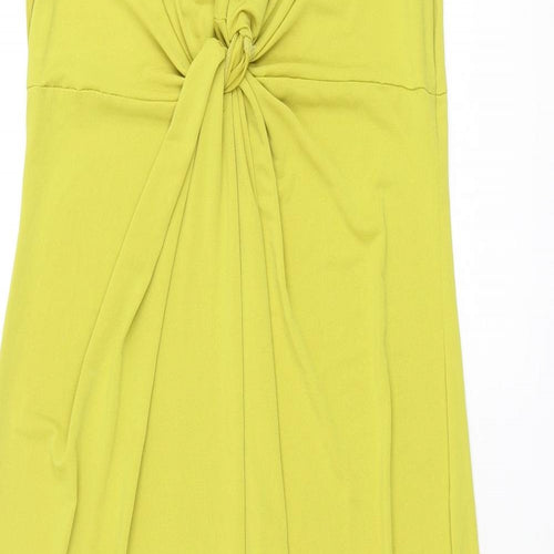 New Look Womens Green Polyester Maxi Size 14 V-Neck Pullover - Knot Detail