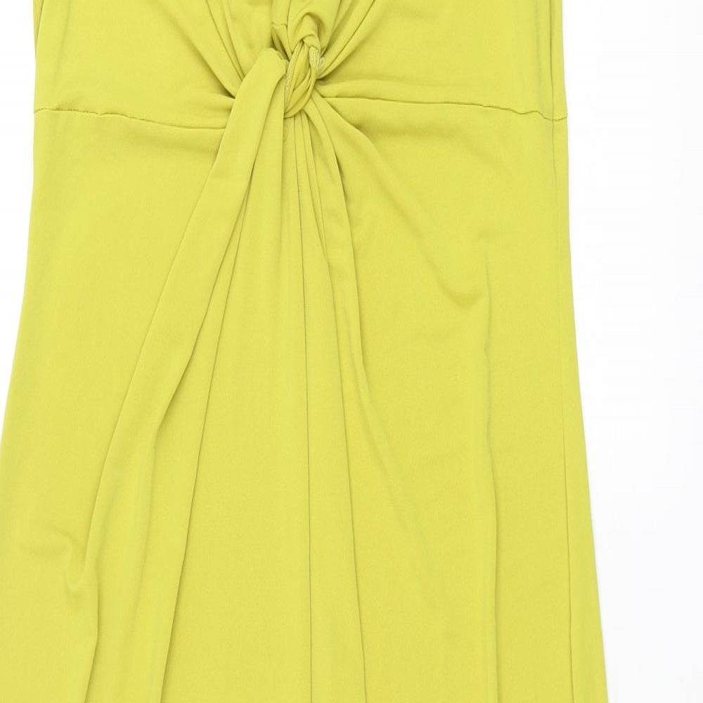 New Look Womens Green Polyester Maxi Size 14 V-Neck Pullover - Knot Detail