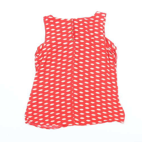 Oasis Womens Red Geometric Viscose Basic Blouse Size 12 Round Neck - Lips Print Frill