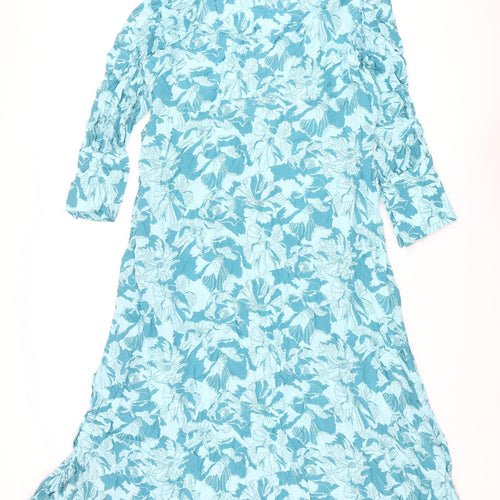Autograph Womens Blue Floral Cupro Maxi Size 22 Round Neck Button - Belted