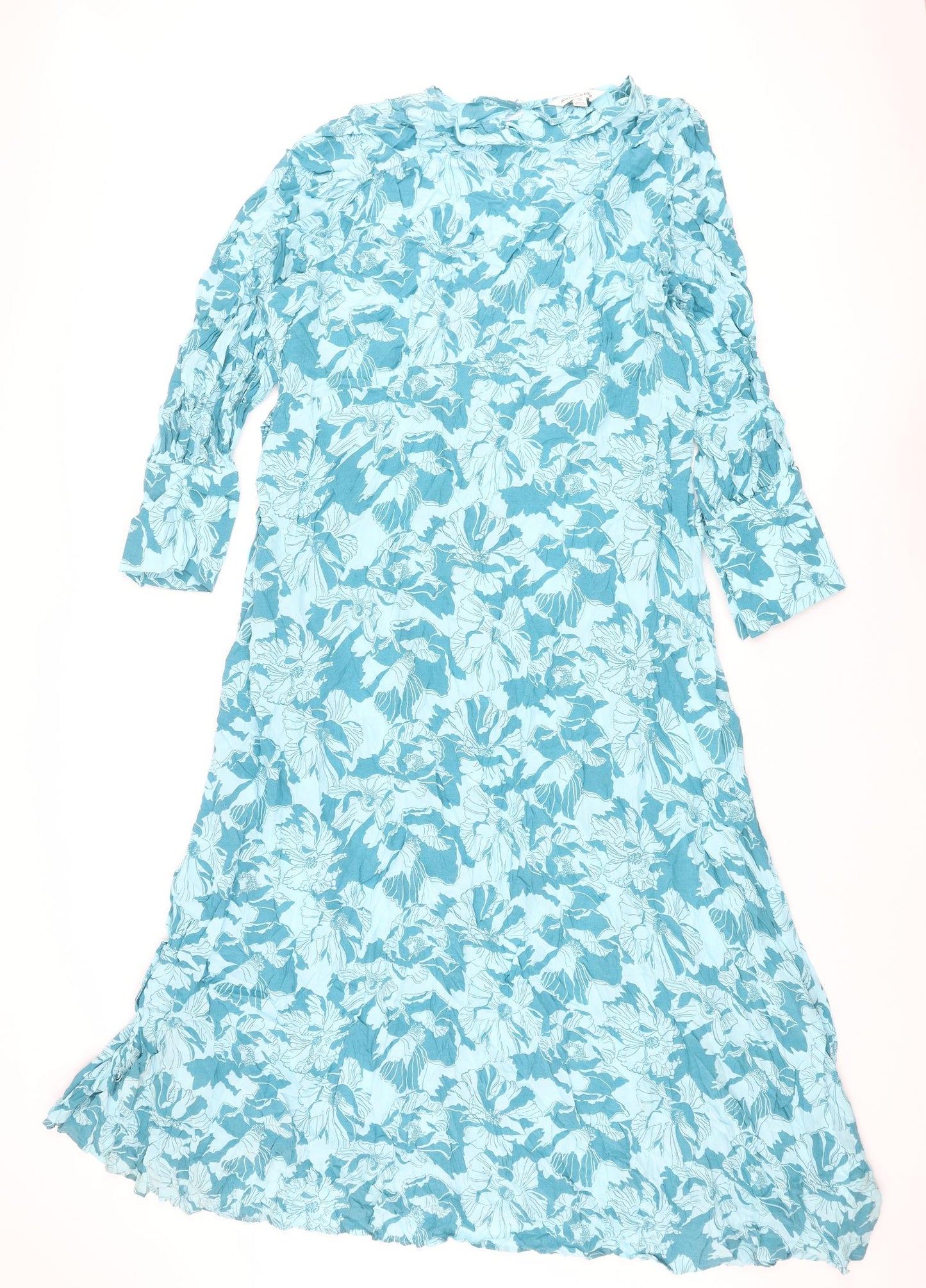 Autograph Womens Blue Floral Cupro Maxi Size 22 Round Neck Button - Belted