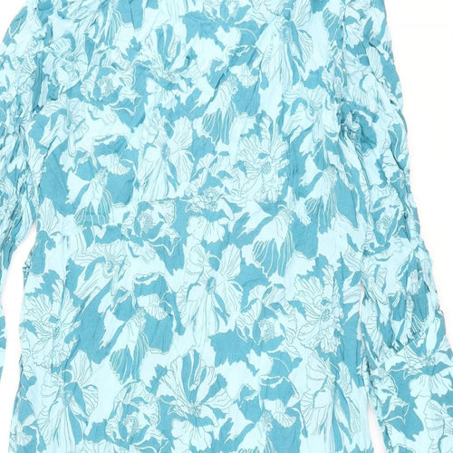 Autograph Womens Blue Floral Cupro Maxi Size 22 Round Neck Button - Belted
