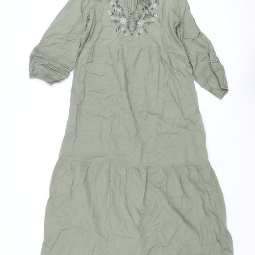 Marks and Spencer Womens Green Cotton Cover Up Size S - Embroidered Detail Maxi Dress