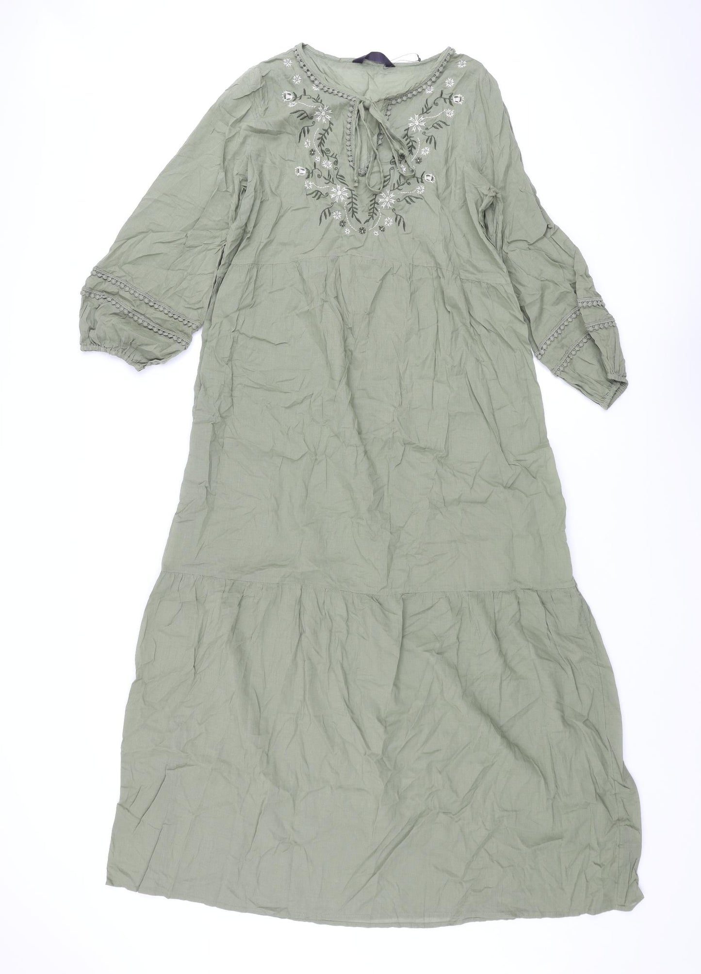 Marks and Spencer Womens Green Cotton Cover Up Size S - Embroidered Detail Maxi Dress