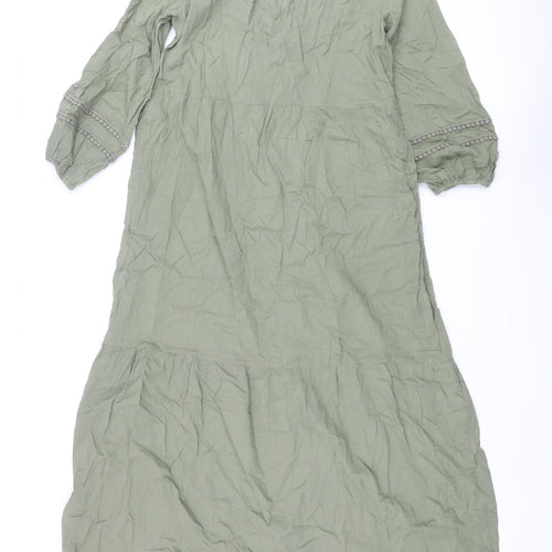 Marks and Spencer Womens Green Cotton Cover Up Size S - Embroidered Detail Maxi Dress