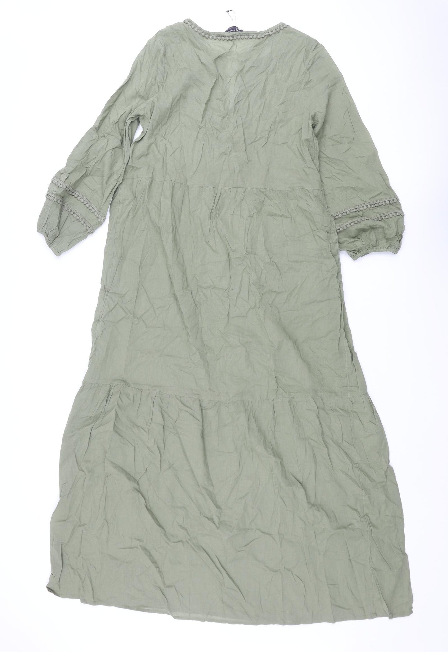 Marks and Spencer Womens Green Cotton Cover Up Size S - Embroidered Detail Maxi Dress