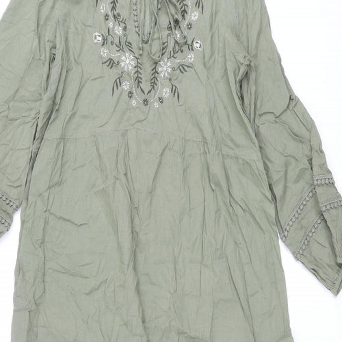 Marks and Spencer Womens Green Cotton Cover Up Size S - Embroidered Detail Maxi Dress