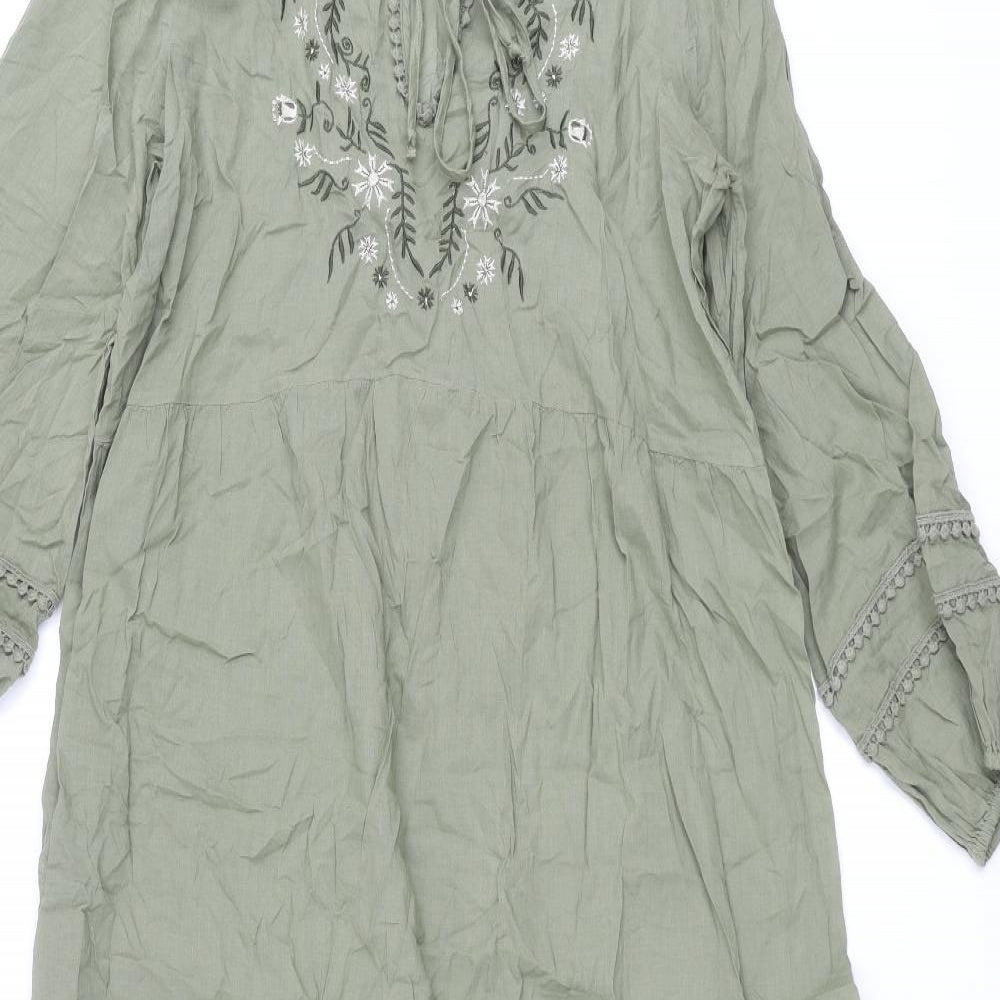 Marks and Spencer Womens Green Cotton Cover Up Size S - Embroidered Detail Maxi Dress