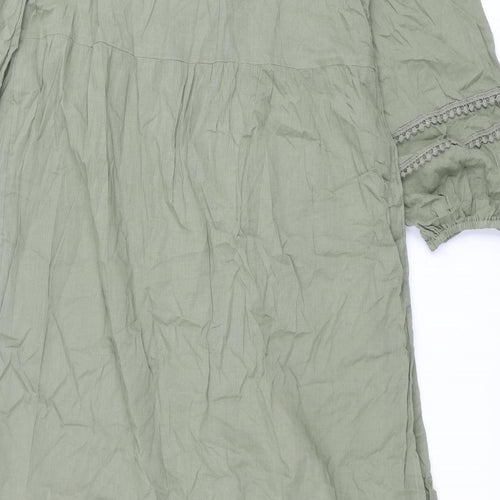Marks and Spencer Womens Green Cotton Cover Up Size S - Embroidered Detail Maxi Dress